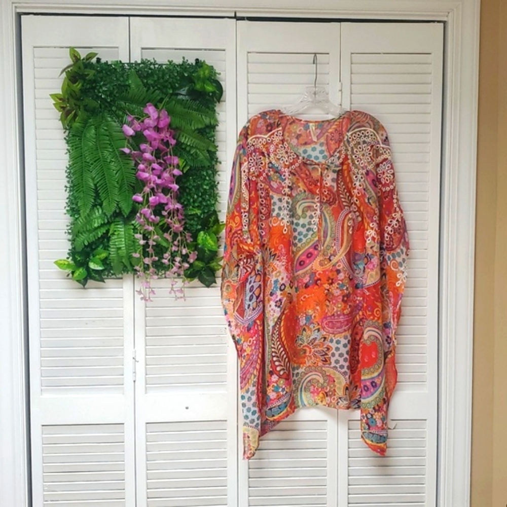 Shoreline Paisley Multicolor Women's Swim Cover-up Caftan Size S